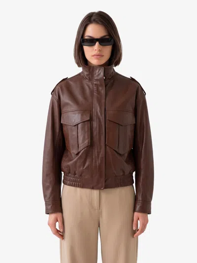 The Frankie Shop Bomber Napa In Pelle Marrone In Brown