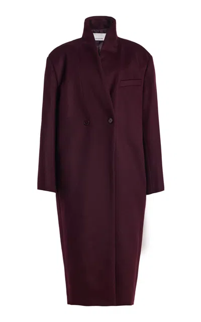 The Frankie Shop Brea Wool-blend Collarless Coat In Burgundy