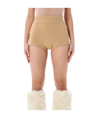 The Frankie Shop Bresica High Waist Knit Lounge Shorts In Brown