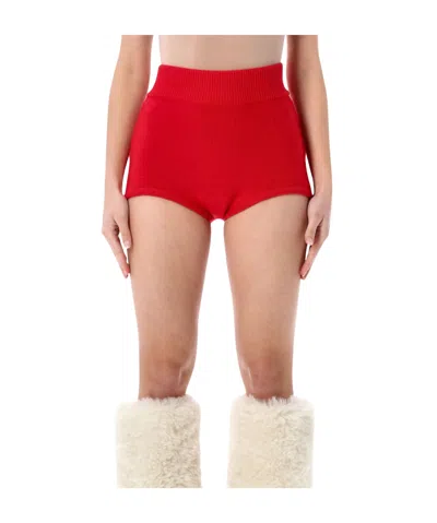The Frankie Shop Knit High Waist Micro Lounge Shorts In Red