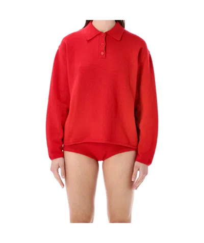 The Frankie Shop Bresica Wool Blend Knit Polo Sweater In Red