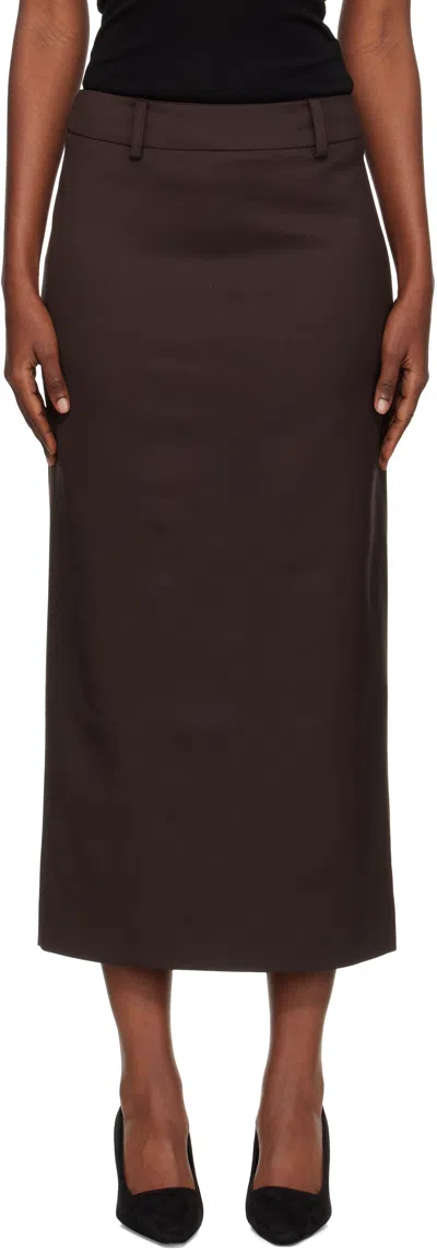 The Frankie Shop Alrose Midi Skirt In Brown