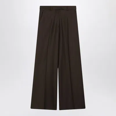 The Frankie Shop Brickell Flannel Trousers Wide Leg Pleated In Brown