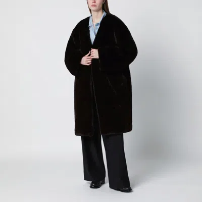 The Frankie Shop Brown Faux-fur Coat In Black