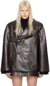 The Frankie Shop Brown Jackie Crocodile-embossed Jacket In Brown