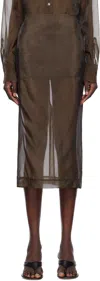 The Frankie Shop Brown Peri Sheer Midi Skirt In 200 - Brown