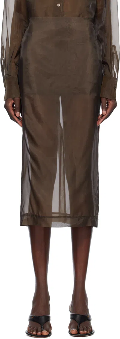 The Frankie Shop Brown Peri Sheer Midi Skirt In 200 - Brown