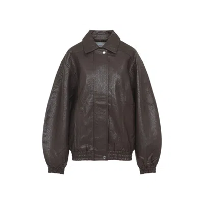 THE FRANKIE SHOP BROWN PRESCOTT GRAINED FAUX LEATHER JACKET