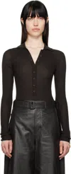 The Frankie Shop Womens Black Solana Polo Ribbed Wool-blend Knitted Bodysuit Xs In 200 - Brown