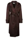 The Frankie Shop Brown Suede Trench Coat With Relaxed Fit In Brown