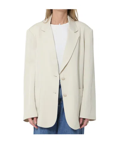 The Frankie Shop Bruna Oversized Linen Blend Blazer Jacket In White