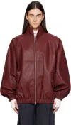 The Frankie Shop Oversized Faux Leather Bomber Jacket With Puff Sleeves In Red