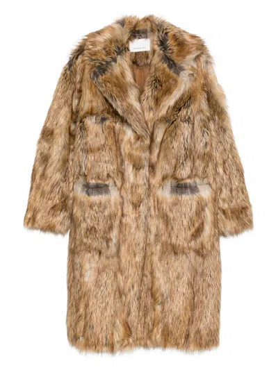 The Frankie Shop Button-fastening Faux-fur Coat In Brown
