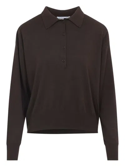 The Frankie Shop Brown Merino Wool Croydon Padded Knit Polo In Blue