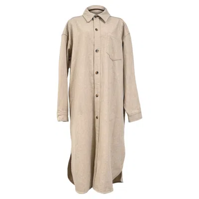 The Frankie Shop Buttoned Long Coat In Beige Wool