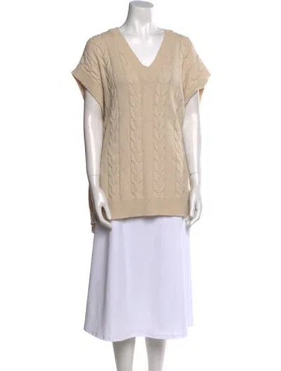Pre-owned The Frankie Shop Cable Knit V-neck Sweater In Neutral