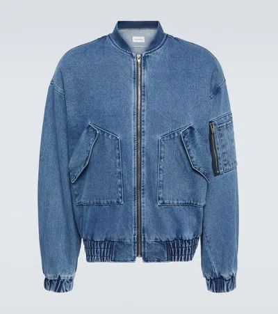 The Frankie Shop Cade Denim Bomber Jacket In Medium Wash