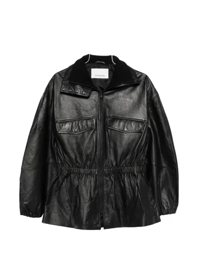 The Frankie Shop Carnaby Funnel Neck Leather Jacket In Black