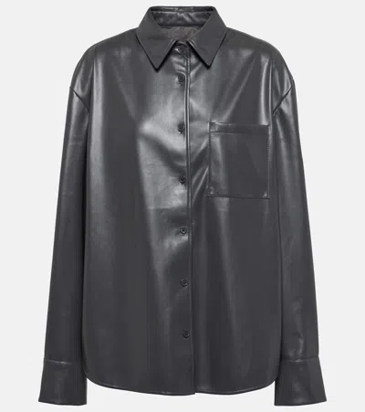 The Frankie Shop Chrissie Faux Leather Shirt In Grey