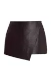 The Frankie Shop Cleo Leather Mini Wrap Skirt In Black