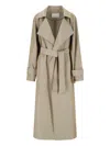 The Frankie Shop Convertible Beige Trench Coat With Classic Lapel In Green