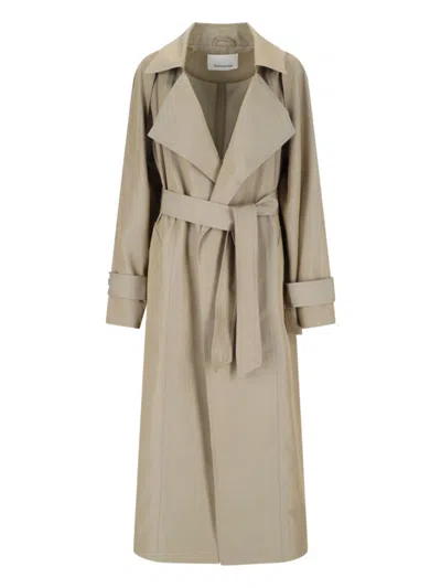 The Frankie Shop Convertible Beige Trench Coat With Classic Lapel In Green
