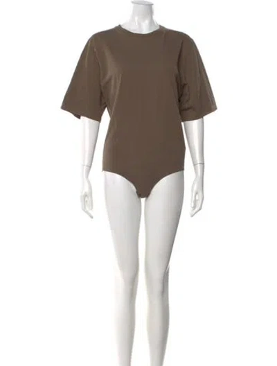 Pre-owned The Frankie Shop Crew Neck Short Sleeve Bodysuit In Brown