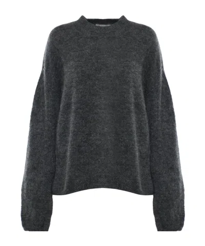 The Frankie Shop Crewneck Oversized Knit Sweater In Gray