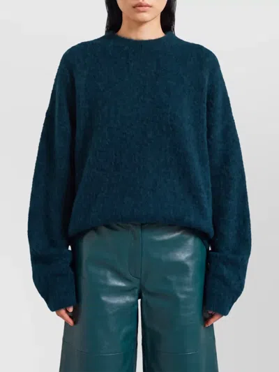 The Frankie Shop Mohair Blend Fuzzy Relaxed Fit Crew Neck Sweater In Blue