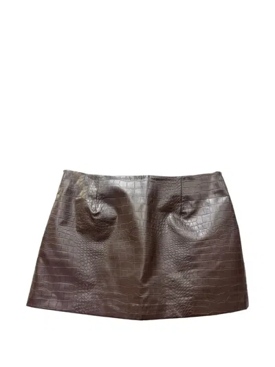 Pre-owned The Frankie Shop Croc-effect Mini Skirt In Brown