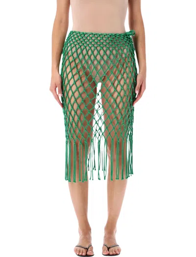 The Frankie Shop Crochet Macramé Midi Skirt In Verde