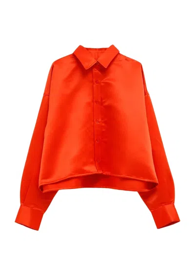 The Frankie Shop Curved Hem Button-up Shirt With Tailored Fit In Orange