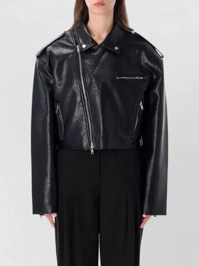 The Frankie Shop Daphne Cropped Biker Jacket Long Sleeves In Black