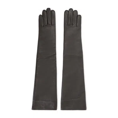 The Frankie Shop Dark Brown Sheep Leather Shop Veneto Long Gloves In Gray