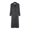 The Frankie Shop Dark Grey Melange Wool Double Breasted Coat In Animal Print