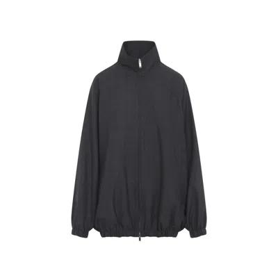 THE FRANKIE SHOP DARK GREY VIRGIN WOOL BAXTER PLAID TRACK JACKET