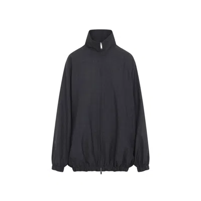 THE FRANKIE SHOP THE FRANKIE SHOP DARK GREY VIRGIN WOOL BAXTER PLAID TRACK JACKET