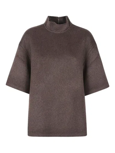 The Frankie Shop Delancey Mock Neck Wool Top In Brown