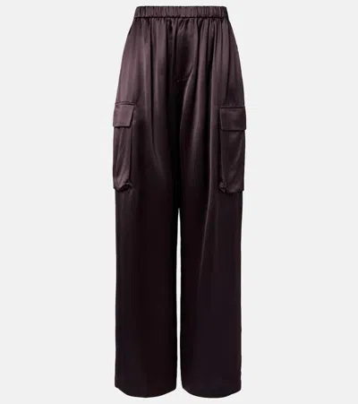 The Frankie Shop Delny Satin Cargo Pants In Brown