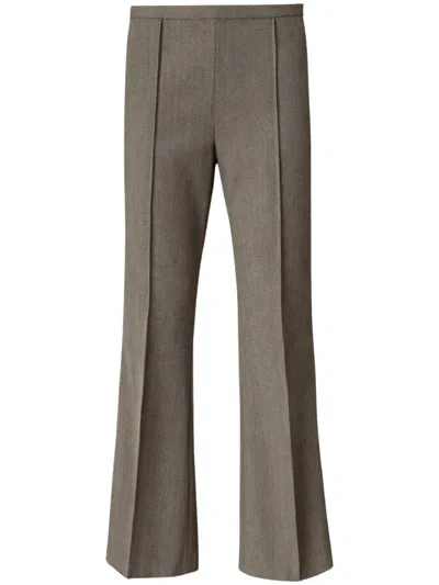 The Frankie Shop Dessa Front Pleat Flared Wool Trousers With Back Welt Pockets In Beige