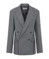 The Frankie Shop Double-breasted Pinstripe Blazer With Wide Lapels In Gray