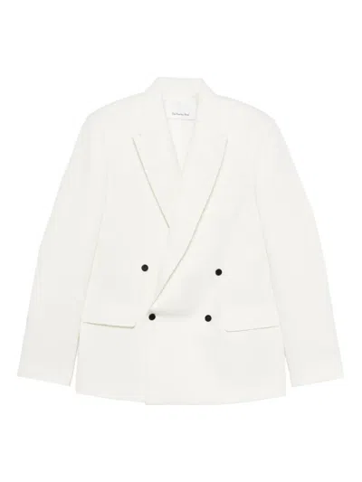 The Frankie Shop Newark Double-breasted Twill Blazer In White