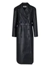 The Frankie Shop Double-breasted Faux Leather Coat With Removable Waist Belt In Black