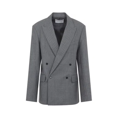 THE FRANKIE SHOP DOUBLE-BREASTED PINSTRIPE BLAZER WITH WIDE LAPELS