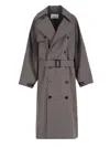 The Frankie Shop Double-breasted Trench Coat With Adjustable Waist And Maxi Lapel In Gray