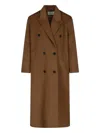 The Frankie Shop Double-breasted Wool Blend Coat With Classic Lapel In Brown