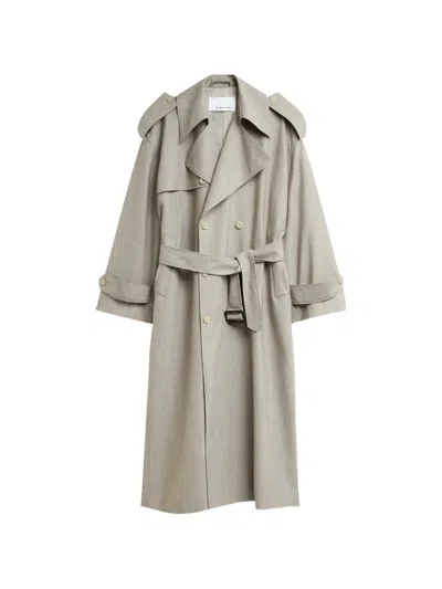 The Frankie Shop Dursley Oversized Double-breasted Belted Woven Trench Coat In Neutral