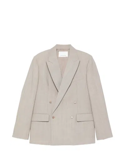 The Frankie Shop Beige Padded Shoulders Virgin Wool Blazer In Neutral