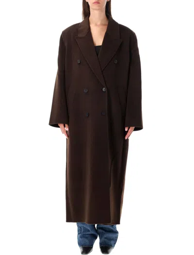 The Frankie Shop Double-breasted Oversized Wool Coat In Marrone