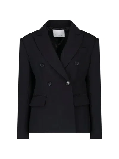 The Frankie Shop Doyer Cinched Double-breasted Blazer In Blue